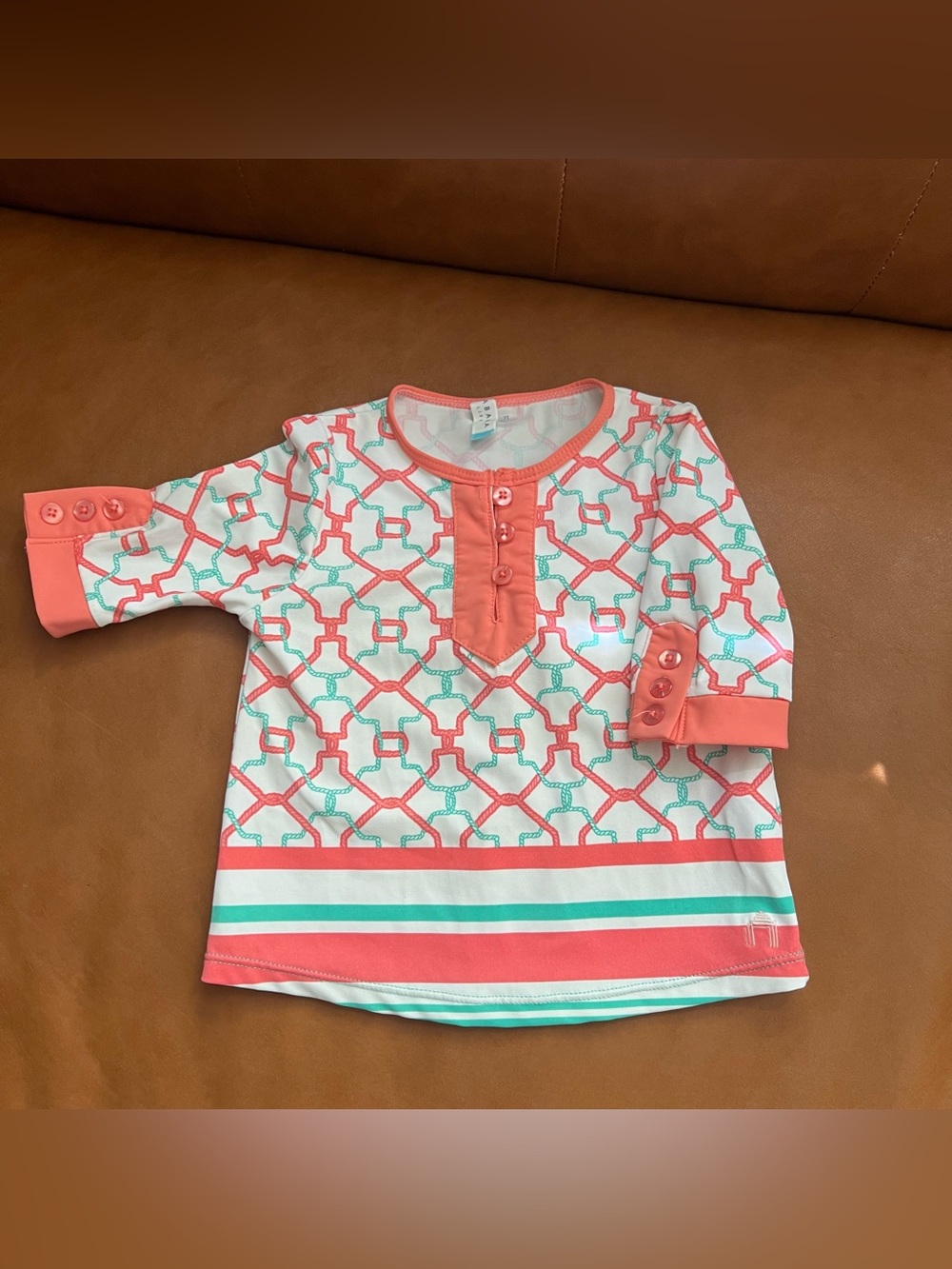 Cabana Life Toddler Girls 2T Harbol Lighthouse Coral Teal Swimsuit Top 50+ UV